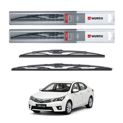 Wurth Metal Wiper Blades for Toyota Corolla Altis – 24” Driver + 16” Passenger (Set of 2) | All-Weather Premium Quality