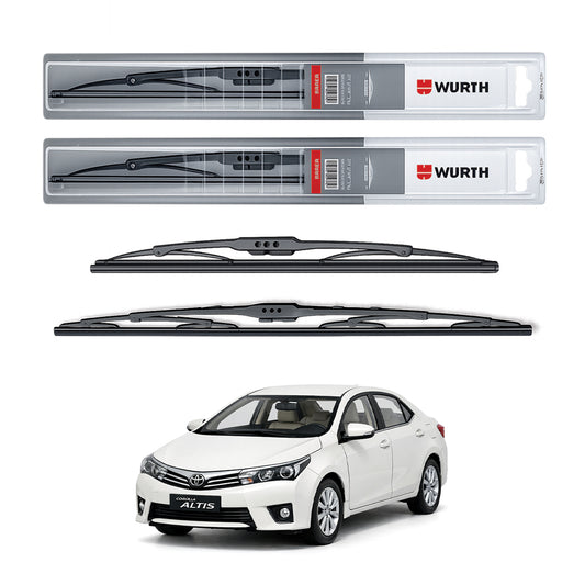 Wurth Metal Wiper Blades for Toyota Corolla Altis – 24” Driver + 16” Passenger (Set of 2) | All-Weather Premium Quality