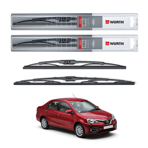 Wurth Metal Wiper Blades for Toyota Etios – 22” Driver + 16” Passenger (Set of 2) | All-Weather Premium Quality