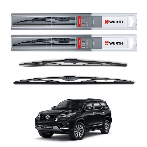Wurth Metal Wiper Blades for Toyota Fortuner (New Model) – 22” Driver + 19” Passenger (Set of 2) | All-Weather Premium Quality