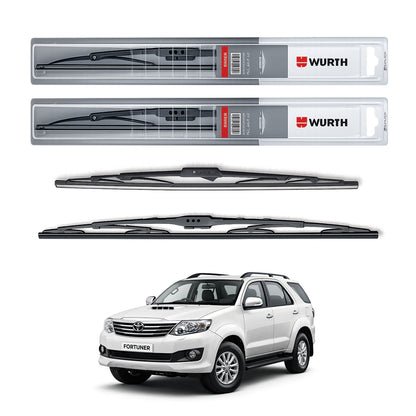 Wurth Metal Wiper Blades for Toyota Fortuner (Old Model) – 22” Driver + 19” Passenger (Set of 2) | All-Weather Premium Quality