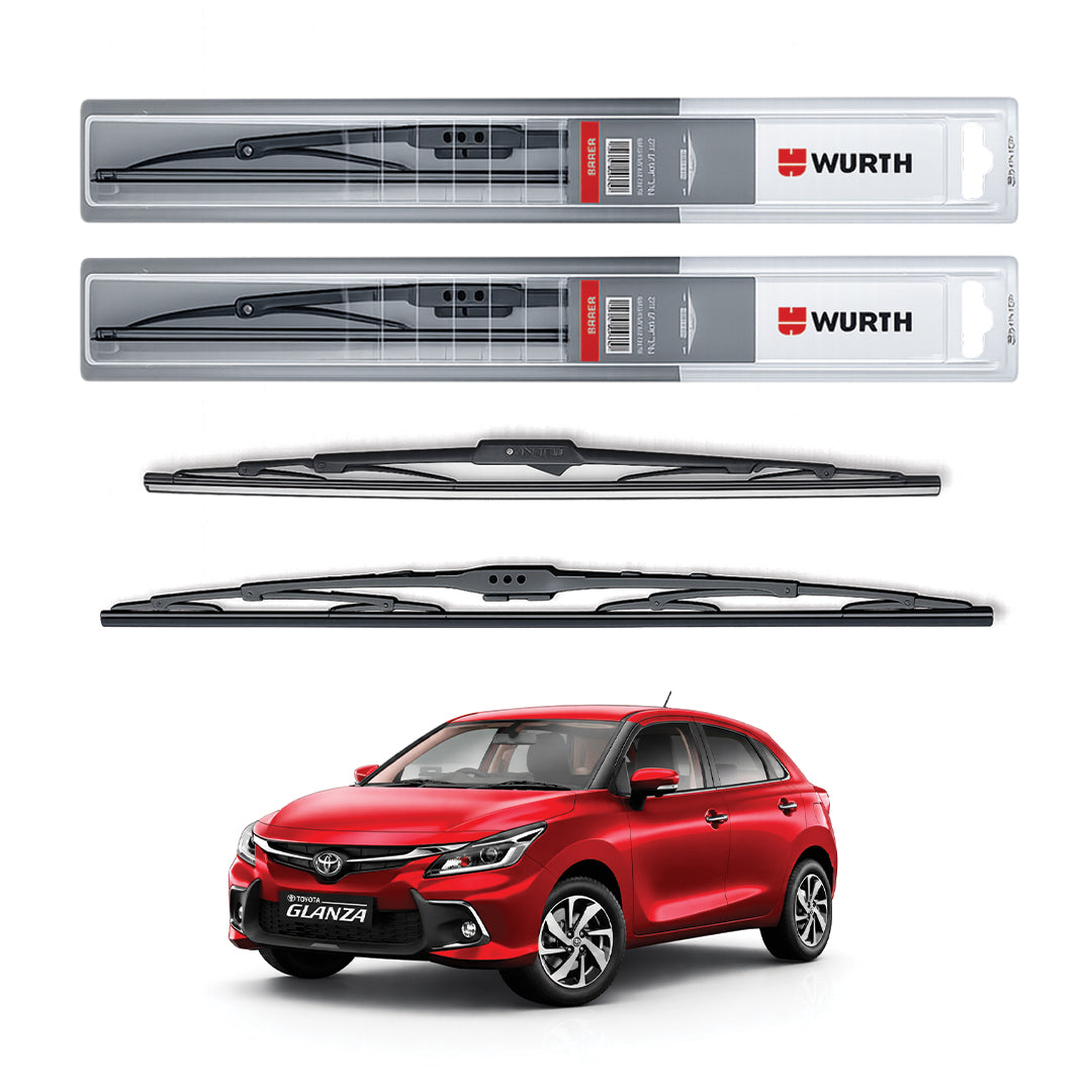 Wurth Metal Wiper Blades for Toyota Glanza – 21” Driver + 18” Passenger (Set of 2) | All-Weather Premium Quality