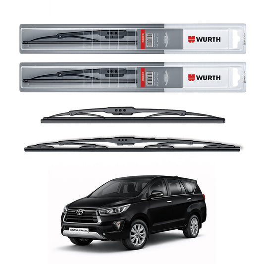 Wurth Metal Wiper Blades for Toyota Innova Crysta – 26” Driver + 16” Passenger (Set of 2) | All-Weather Premium Quality