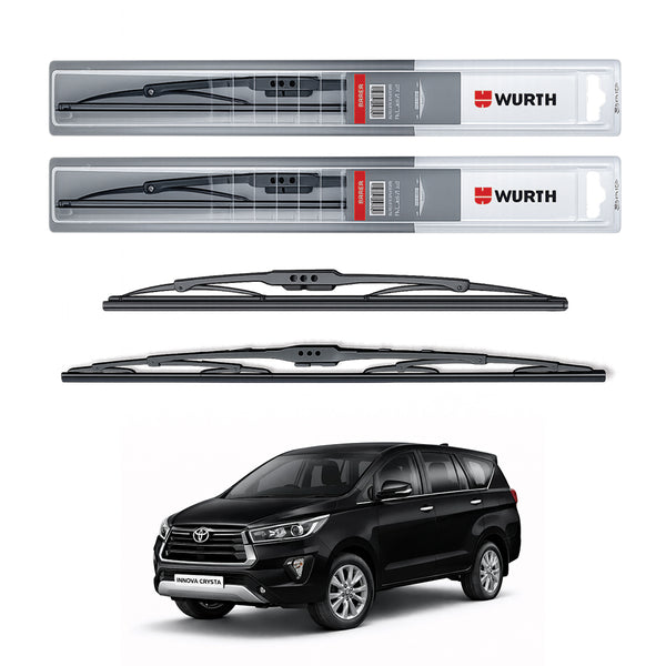 Wurth Metal Wiper Blades for Toyota Innova Crysta – 26” Driver + 16” Passenger (Set of 2) | All-Weather Premium Quality