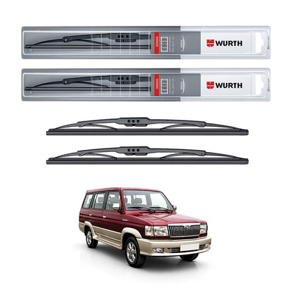 Wurth Metal Wiper Blades for Toyota Qualis – 16” Driver + 16” Passenger (Set of 2) | All-Weather Premium Quality