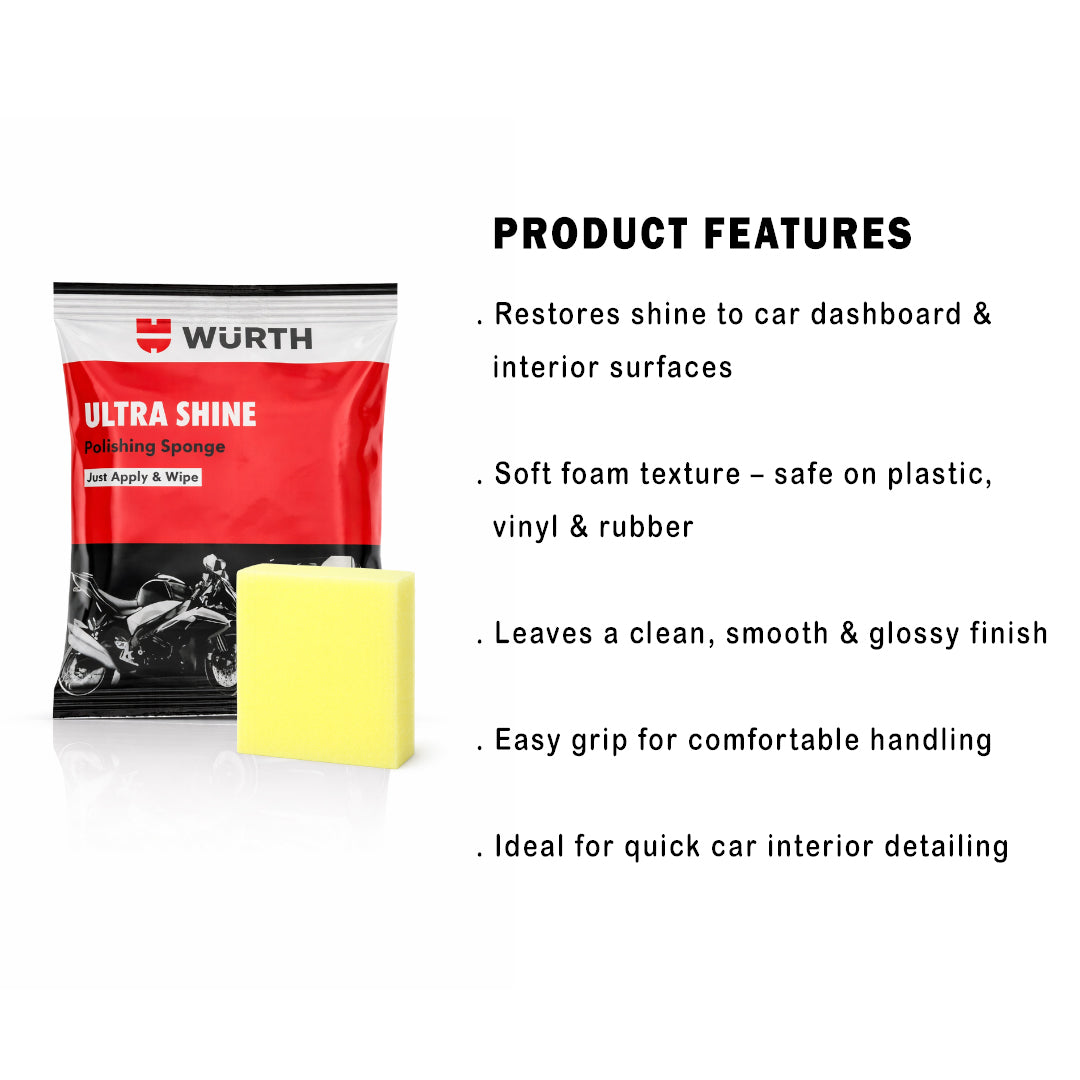 Wurth Ultra Shine Polishing Sponge for Car Dashboard & Interior | Instant Shine, Easy Apply & Wipe | Foam Applicator Pad | Pack of 5