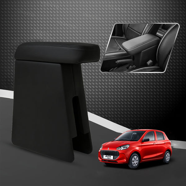 Car Center Armrest with Storage for Maruti Suzuki Alto K10 | Adjustable | Premium Leather Finish (Black)
