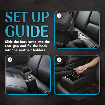 Car Rear Seat Armrest Console with Cup Holder | Foldable Arm Rest Cushion | Premium Foam & PU Leather | Storage Box | Universal Fit for Cars (Black)