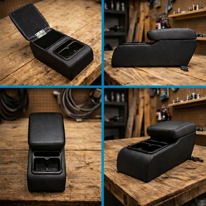 Car Rear Seat Armrest Console with Cup Holder | Foldable Arm Rest Cushion | Premium Foam & PU Leather | Storage Box | Universal Fit for Cars (Black)