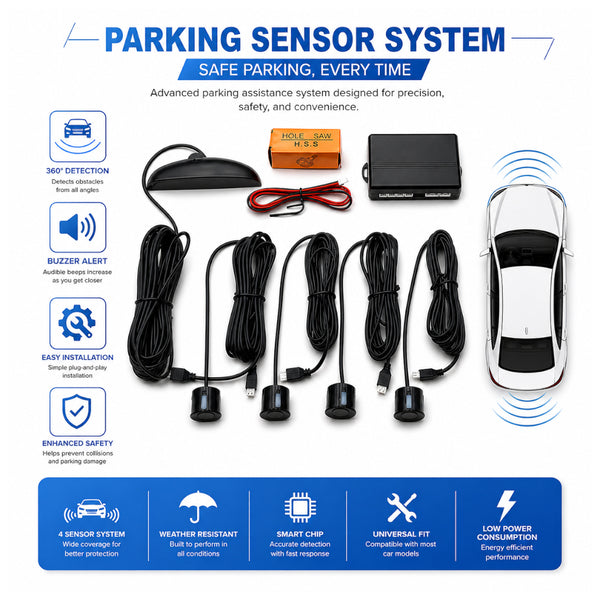 Car Parking Sensor System with 4 Ultrasonic Sensors – Black