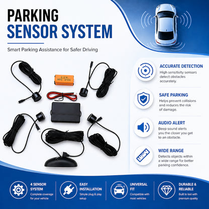 Car Parking Sensor System with 4 Ultrasonic Sensors – Black