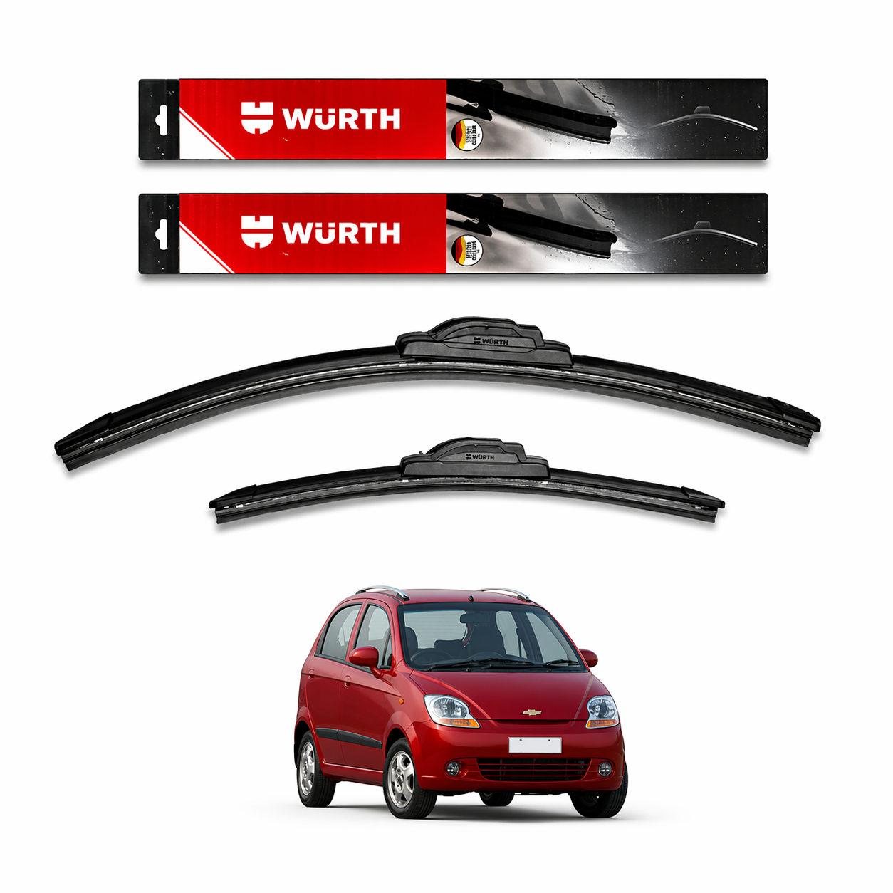 WÜRTH Soft Wiper Blade for Chevrolet Spark | 21" + 16" Set | Flat Frameless | Streak-Free