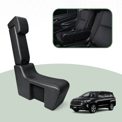 Car Central Seat Armrest for Toyota Innova Crysta | Foldable Console with Dual Cup Holder | Premium PU Leather & High Density Foam (Black)