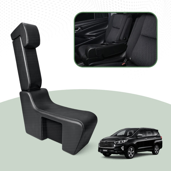Car Central Seat Armrest for Toyota Innova Crysta | Foldable Console with Dual Cup Holder | Premium PU Leather & High Density Foam (Black)
