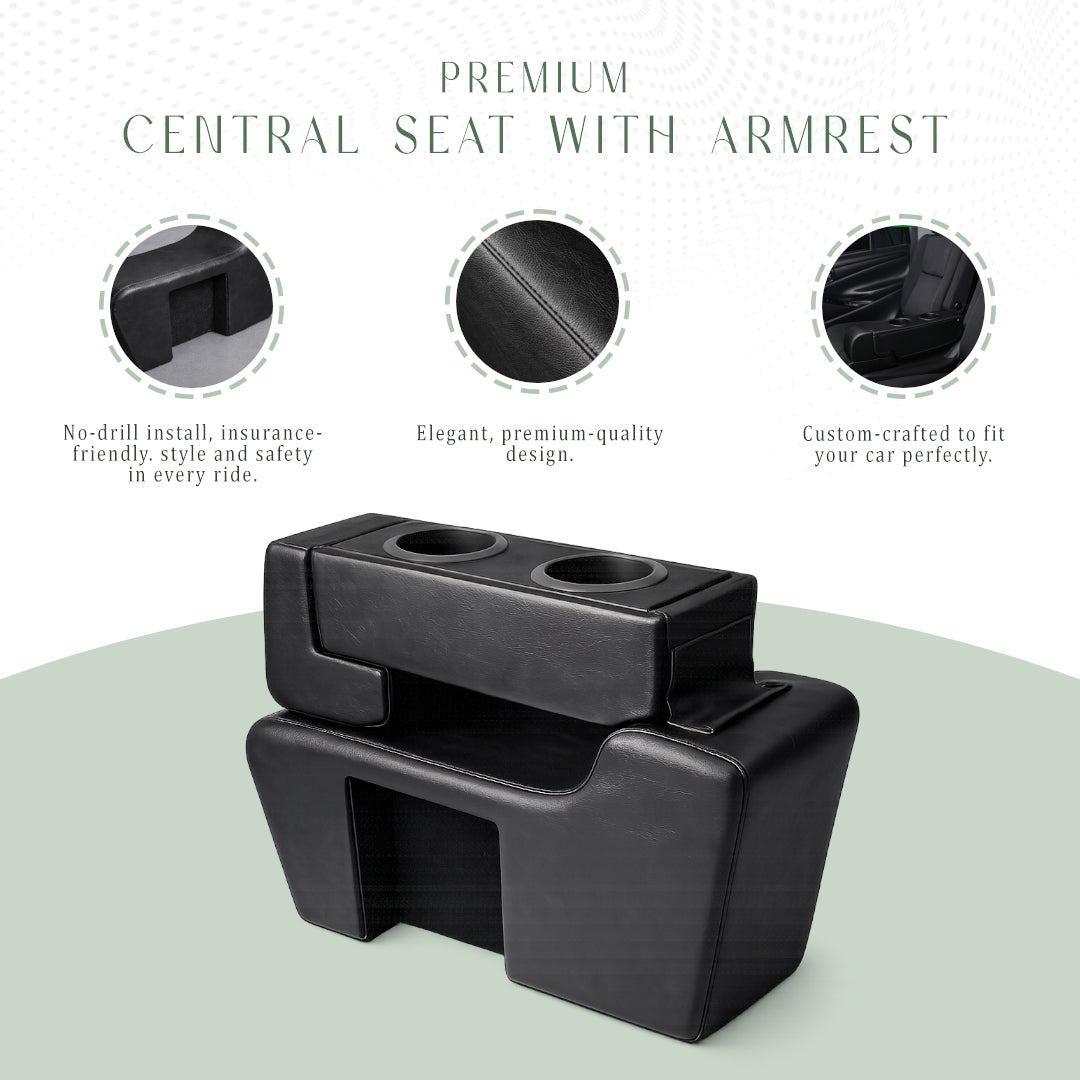 Car Central Seat Armrest for Toyota Innova Crysta | Foldable Console with Dual Cup Holder | Premium PU Leather & High Density Foam (Black)