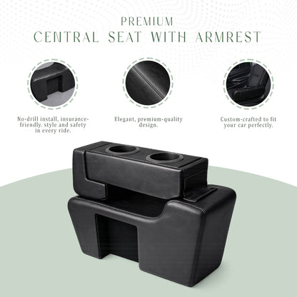 Car Central Seat Armrest for Toyota Innova Crysta | Foldable Console with Dual Cup Holder | Premium PU Leather & High Density Foam (Black)