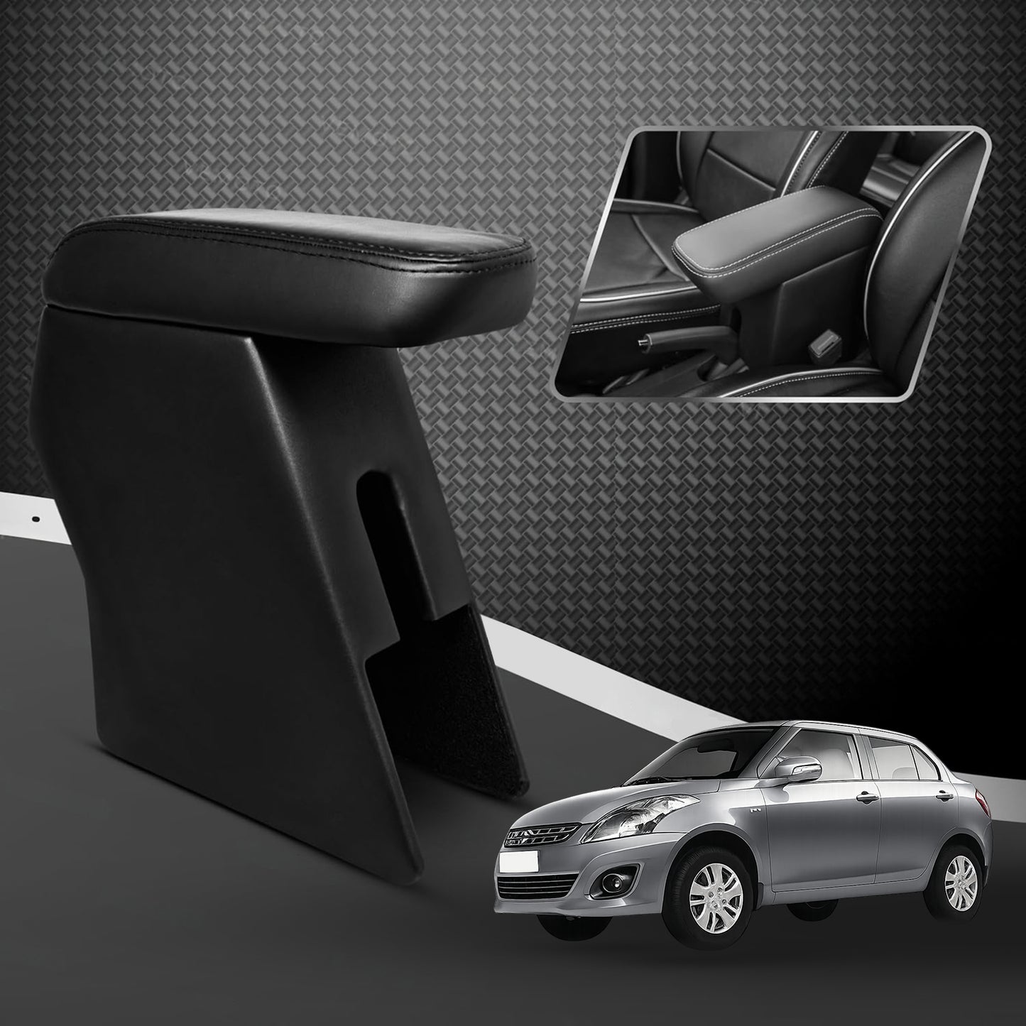 Car Center Armrest with Storage | Adjustable Hand Rest | Premium Leather Finish | Compatible with Maruti Suzuki Swift Dzire (Old Model)