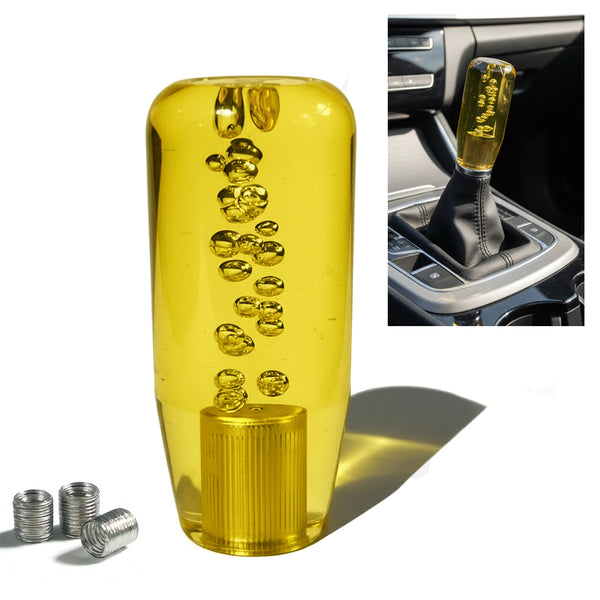 Crystal Glass Gear Knob 10cm Yellow | Bubble Design Car Gear Shift Knob with Adaptors (Universal Fit)