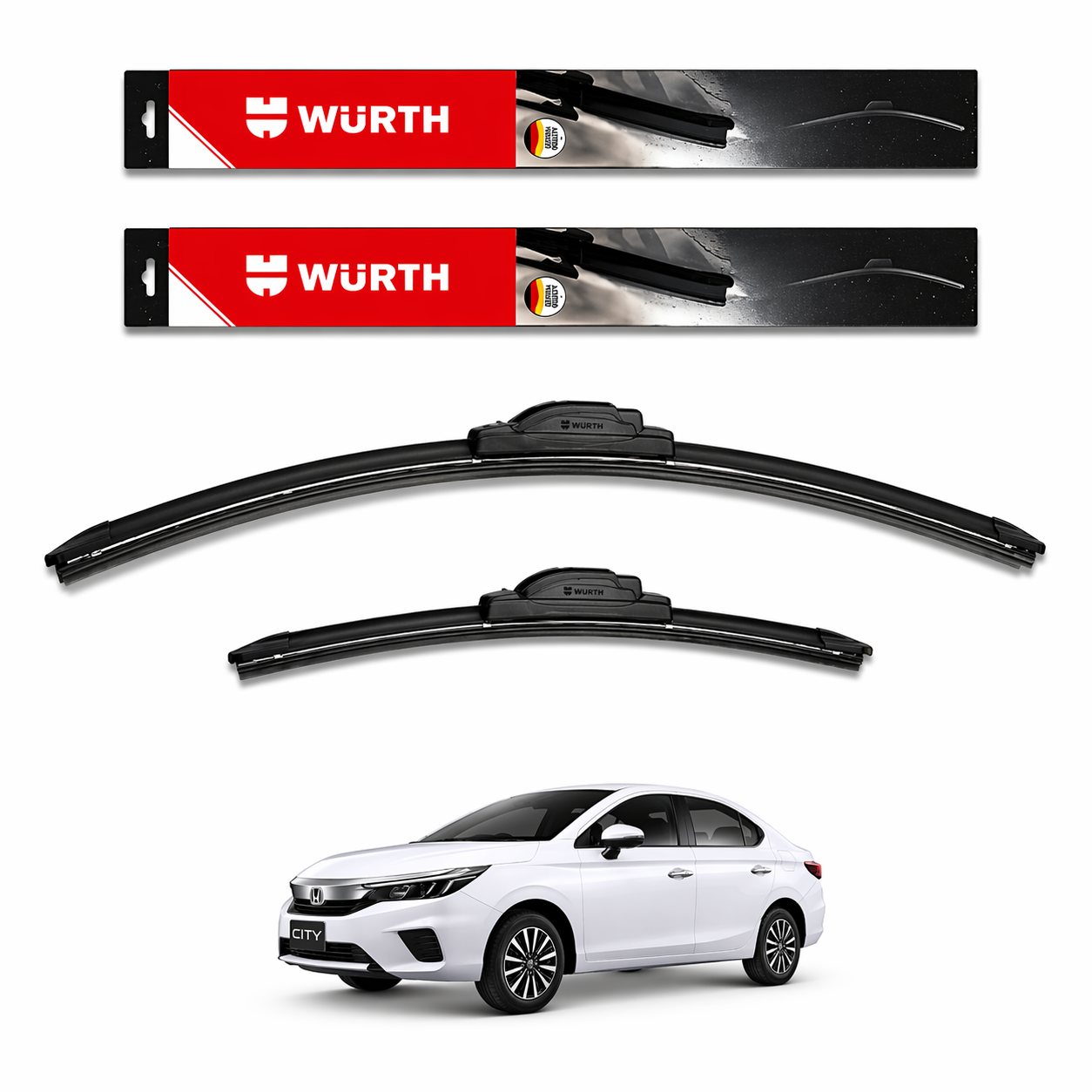 WÜRTH Soft Wiper Blade for Honda City i-VTEC | 24" + 14" Set | Flat Frameless | Streak-Free