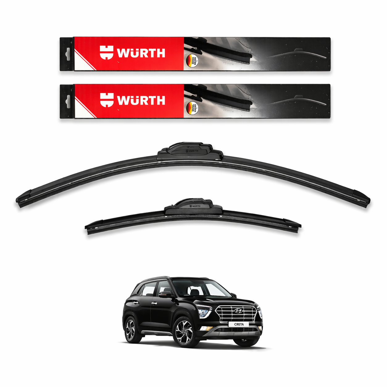 WÜRTH Soft Wiper Blade for Hyundai Creta 2020 | 26" + 16" Set | Flat Frameless | Streak-Free
