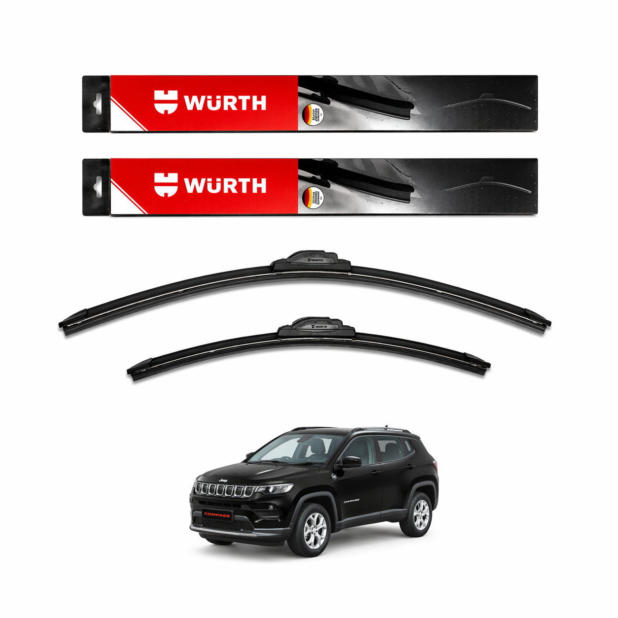 WÜRTH Soft Wiper Blade for Jeep Compass | 24" + 18" Set | Flat Frameless | Streak-Free
