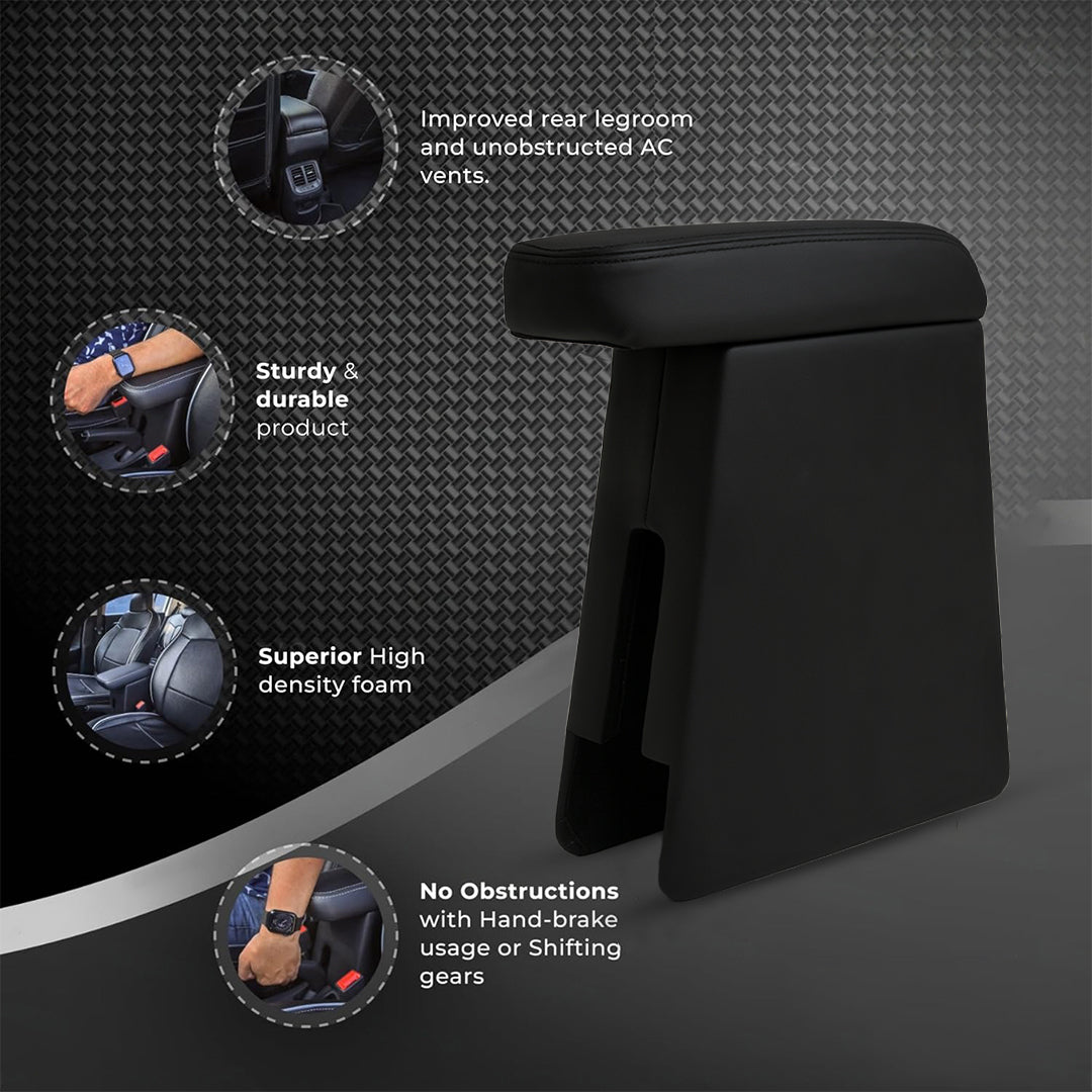 Car Center Armrest with Storage for Maruti Suzuki WagonR Old Model | Adjustable | Premium Leather Finish (Black)