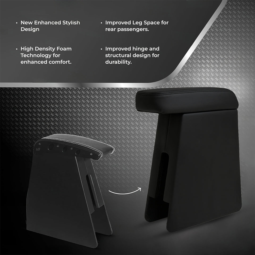 Car Center Armrest with Storage for Maruti Suzuki WagonR Old Model | Adjustable | Premium Leather Finish (Black)