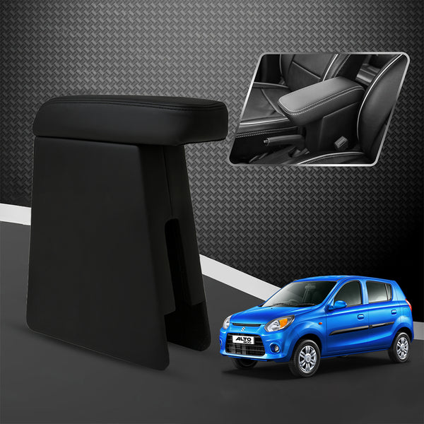 Car Center Armrest with Storage for Maruti Suzuki Alto 800 | Adjustable Armrest | Premium Leather Finish (Black)