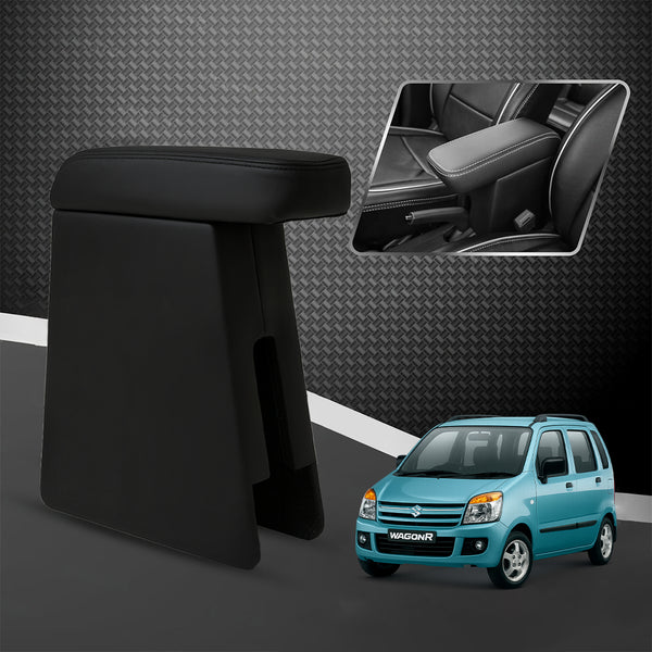 Car Center Armrest with Storage for Maruti Suzuki WagonR Old Model | Adjustable | Premium Leather Finish (Black)