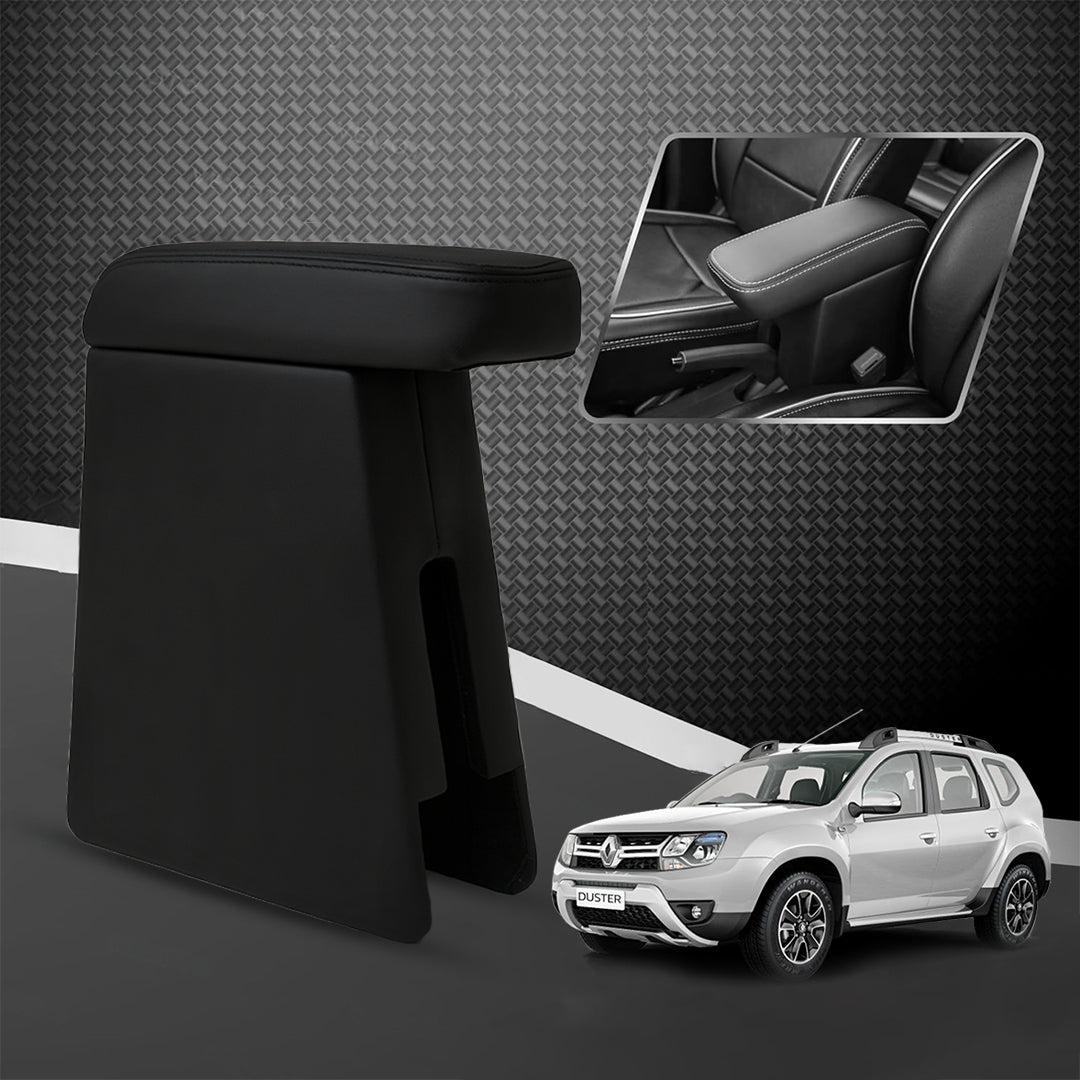 Car Center Armrest with Storage for Maruti Suzuki Duster | Adjustable | Premium Leather Finish (Black)