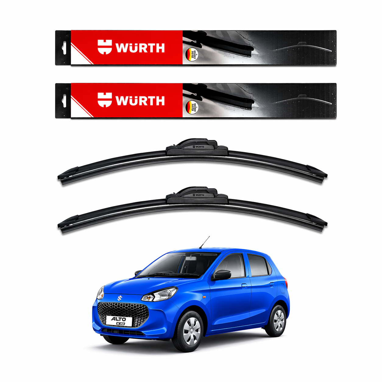 WÜRTH Soft Wiper Blade for Maruti Suzuki Alto K10 | 18" + 16" Set | Flat Frameless | Streak-Free