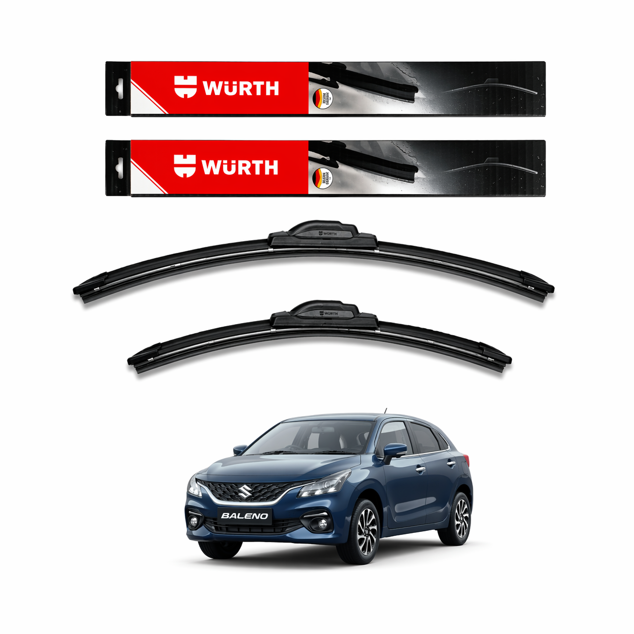 WÜRTH Soft Wiper Blade for Maruti Suzuki Baleno New | 21" + 19" Set | Flat Frameless | Streak-Free