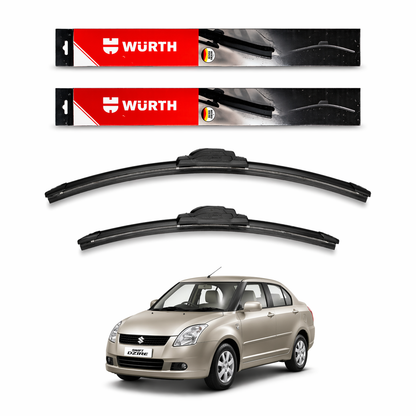 WÜRTH Soft Wiper Blade for Maruti Suzuki Dzire Old | 21" + 19" Set | Flat Frameless | Streak-Free