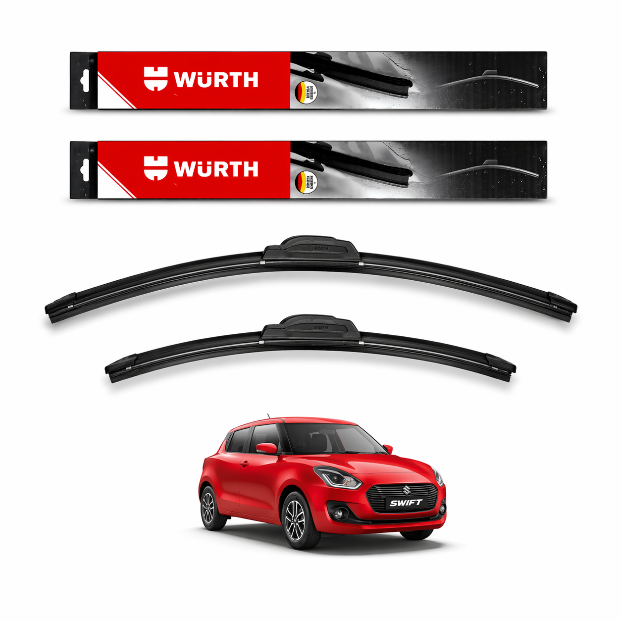 WÜRTH Soft Wiper Blade for Maruti Suzuki Swift (2018+) | 21" + 19" Set | Flat Frameless | Streak-Free