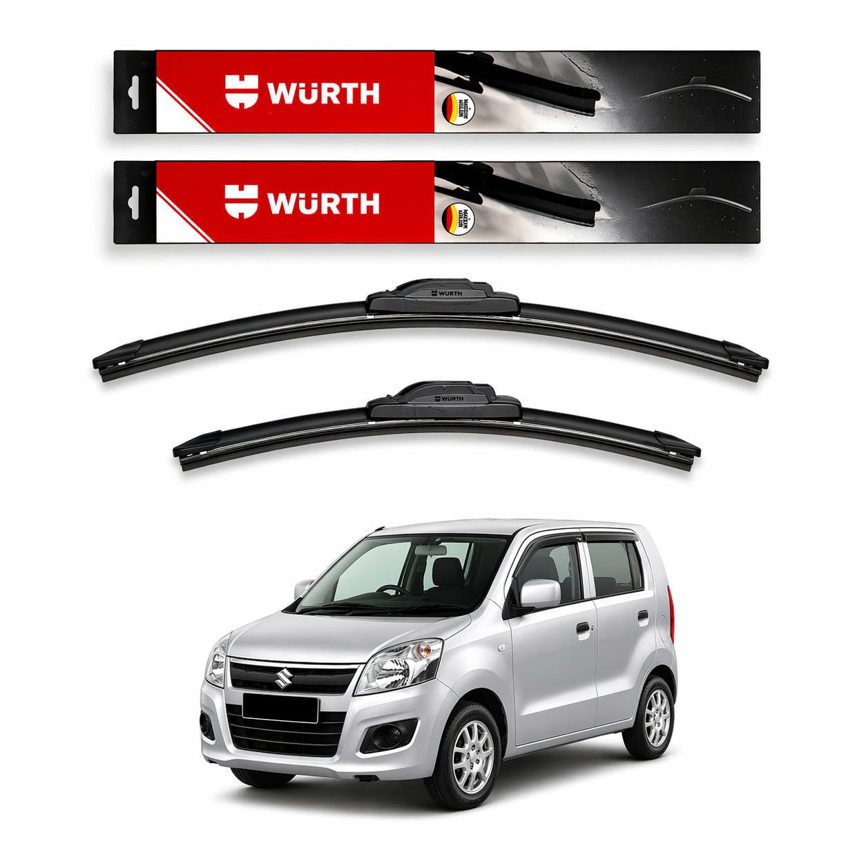 WÜRTH Soft Wiper Blade for Maruti Suzuki Wagon R (Old) | 18" + 16" Set | Flat Frameless | Streak-Free
