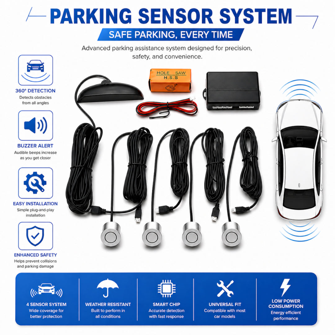 Car Parking Sensor System with 4 Ultrasonic Sensors – Silver
