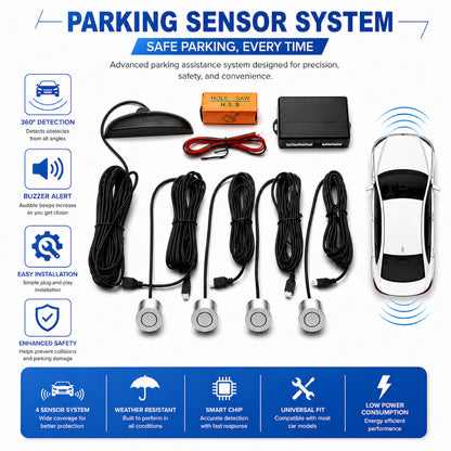 Car Parking Sensor System with 4 Ultrasonic Sensors – Silver