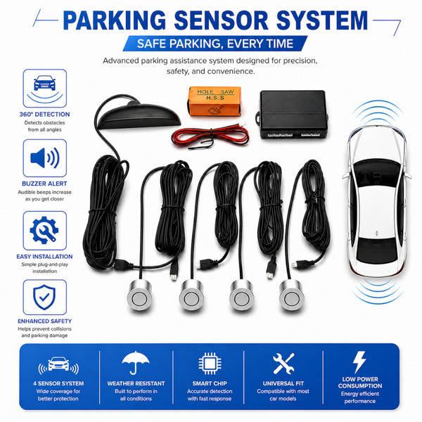 Car Parking Sensor System with 4 Ultrasonic Sensors – Silver