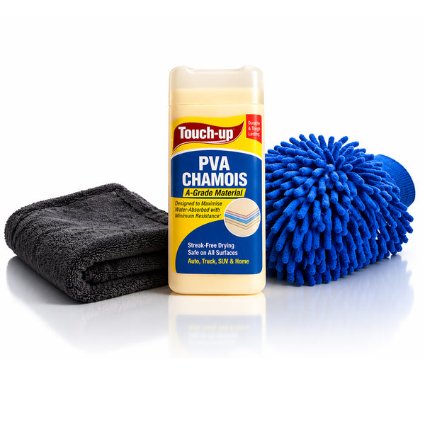 3-in-1 Car Cleaning Combo Kit (1200 GSM Microfiber Cloth + PVA Chamois + Wash Mitt) | Ultra Absorbent, Streak-Free & Scratch-Free | Complete Car Care Kit
