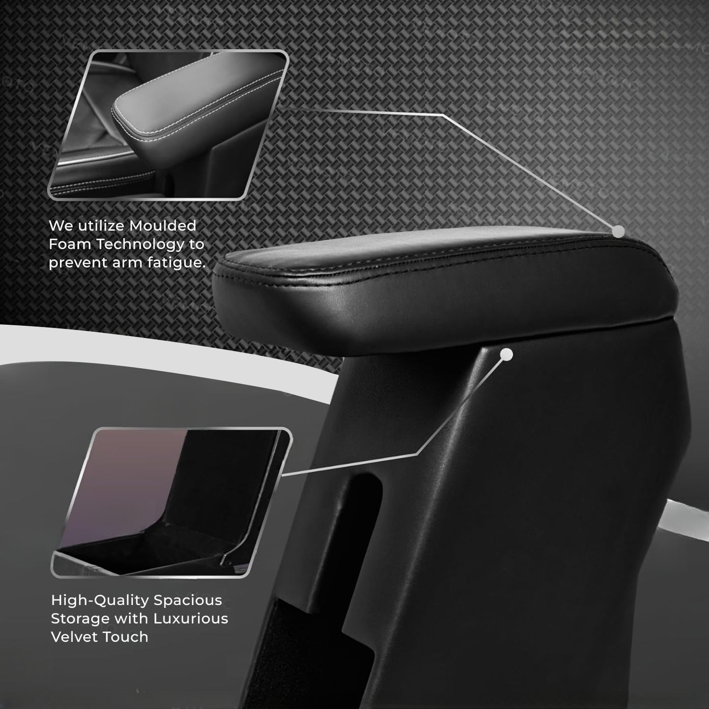 Car Center Armrest with Storage Fits Maruti Suzuki Swift 2018–2023 (Black)