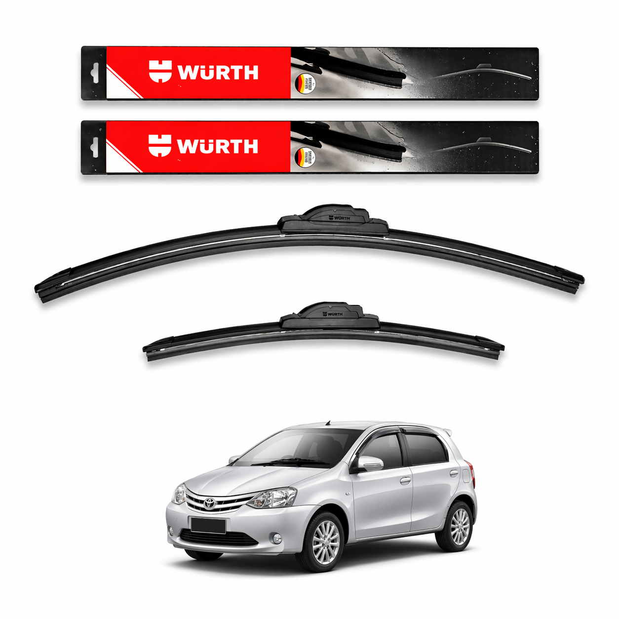 WÜRTH Soft Wiper Blade for Toyota Etios | 22" + 16" Set | Flat Frameless | Streak-Free