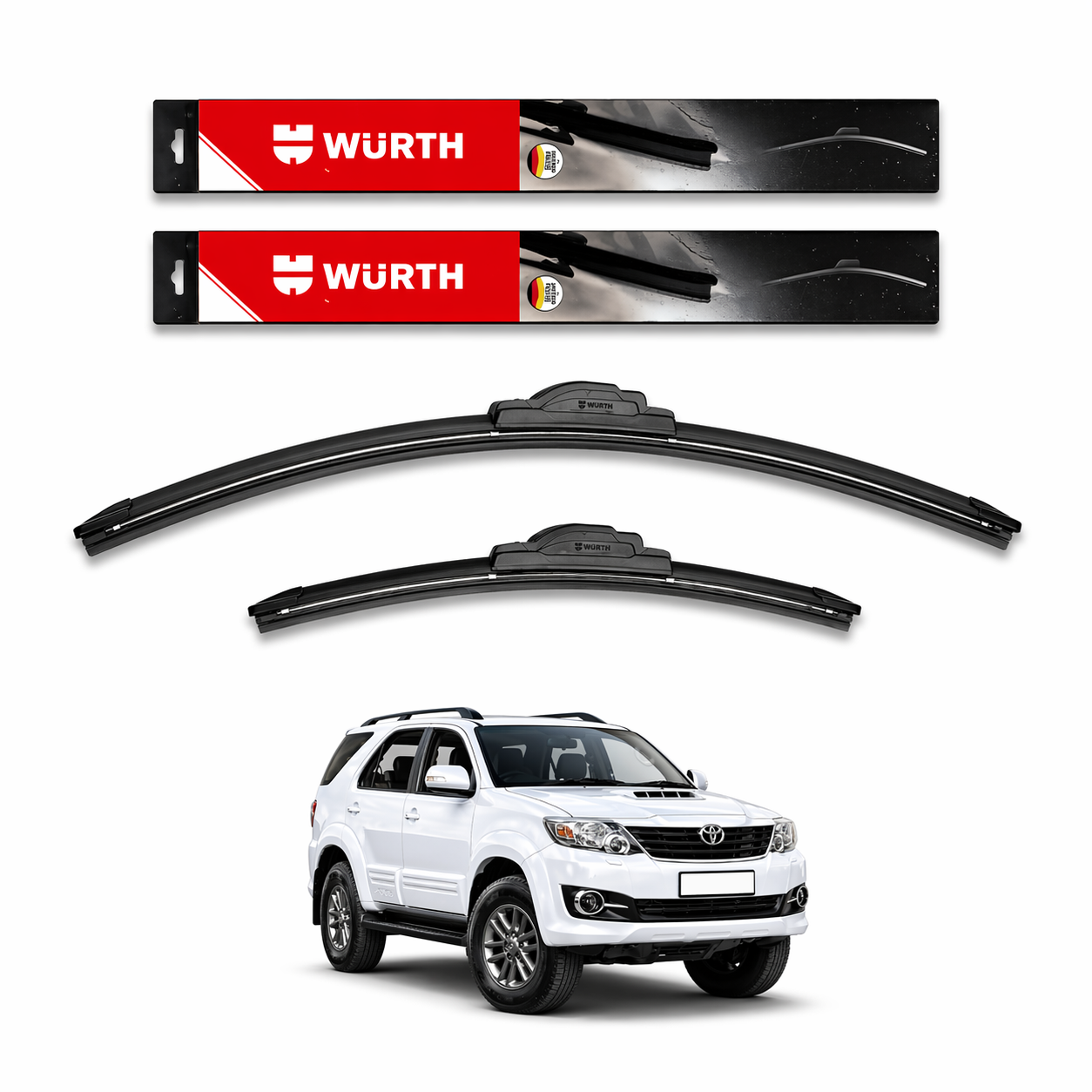 WÜRTH Soft Wiper Blade for Toyota Fortuner (Old) | 22" + 19" Set | Flat Frameless | Streak-Free