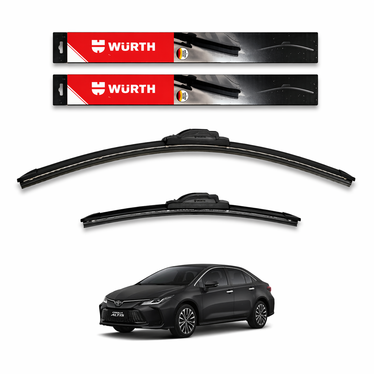 WÜRTH Soft Wiper Blade for Toyota Corolla Altis | 24" + 16" Set | Flat Frameless | Streak-Free