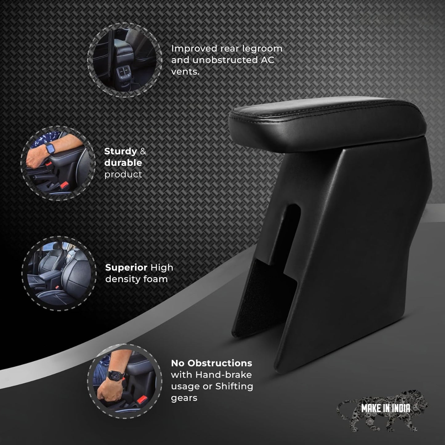 Car Center Armrest with Storage Fits Maruti Suzuki Swift 2018–2023 (Black)