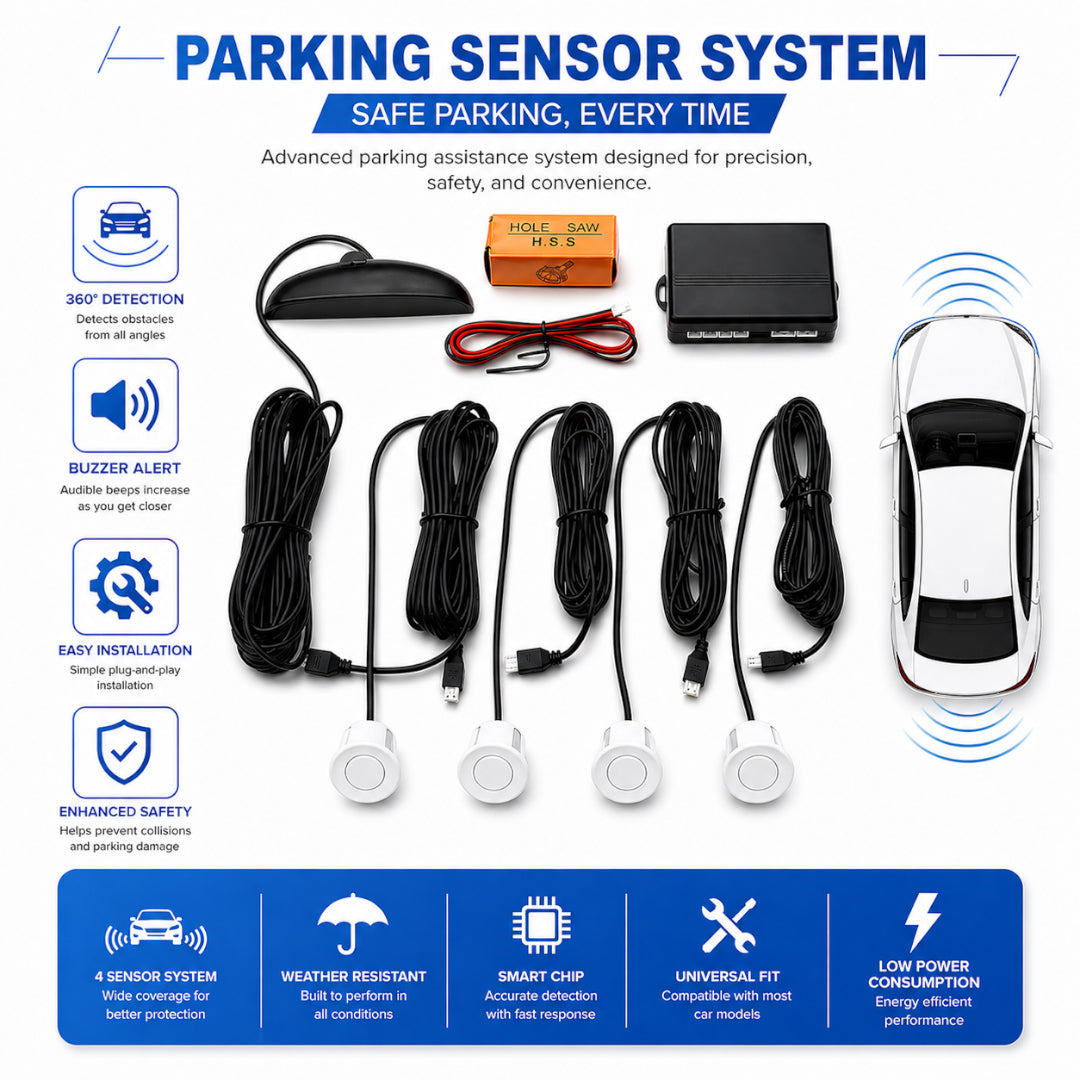 Car Parking Sensor System with 4 Ultrasonic Sensors – White