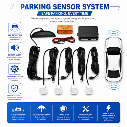 Car Parking Sensor System with 4 Ultrasonic Sensors – White