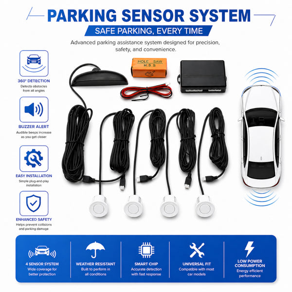 Car Parking Sensor System with 4 Ultrasonic Sensors – White
