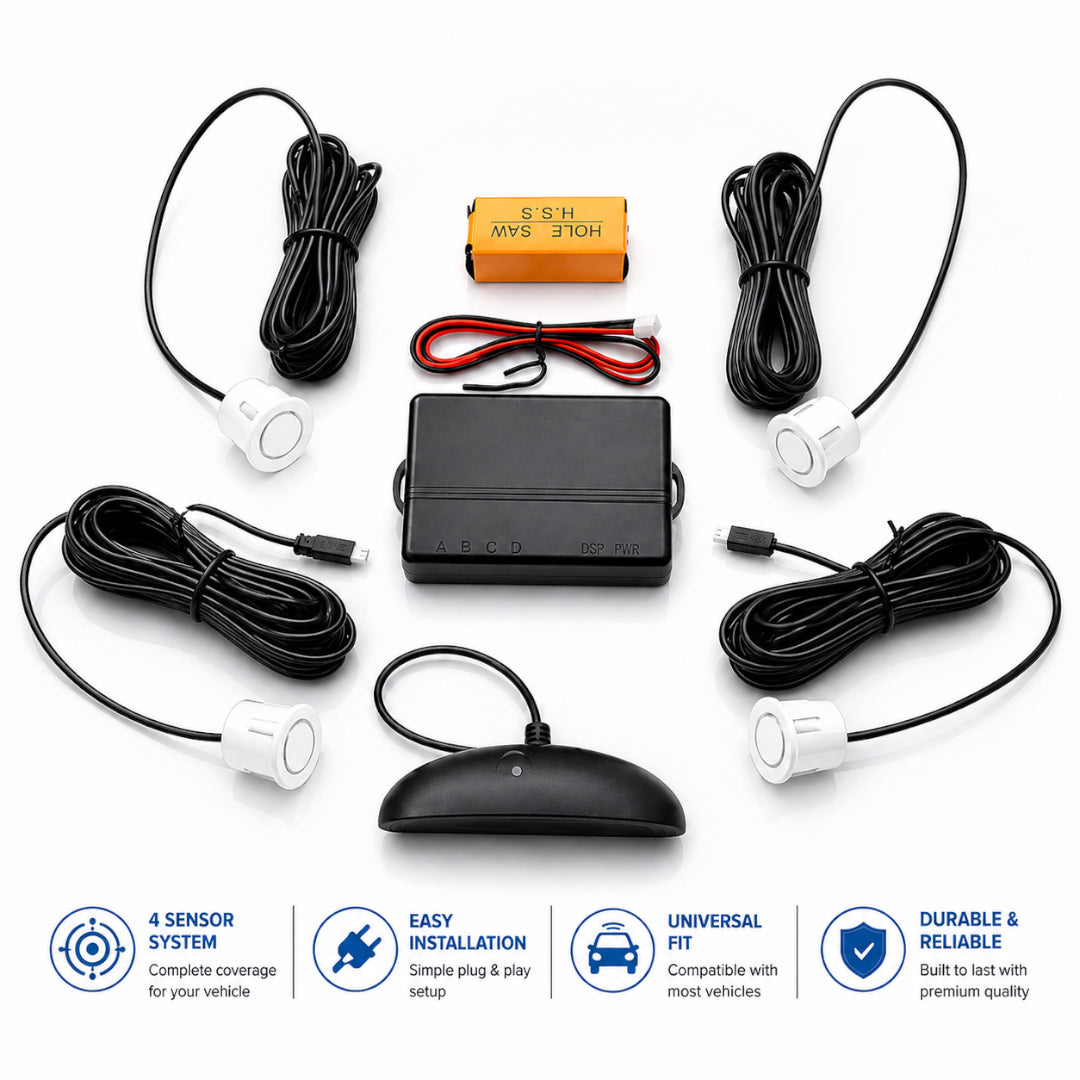 Car Parking Sensor System with 4 Ultrasonic Sensors – White