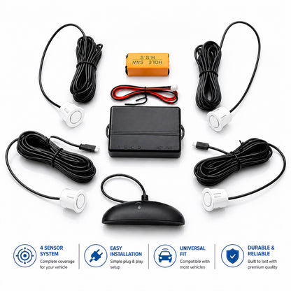 Car Parking Sensor System with 4 Ultrasonic Sensors – White
