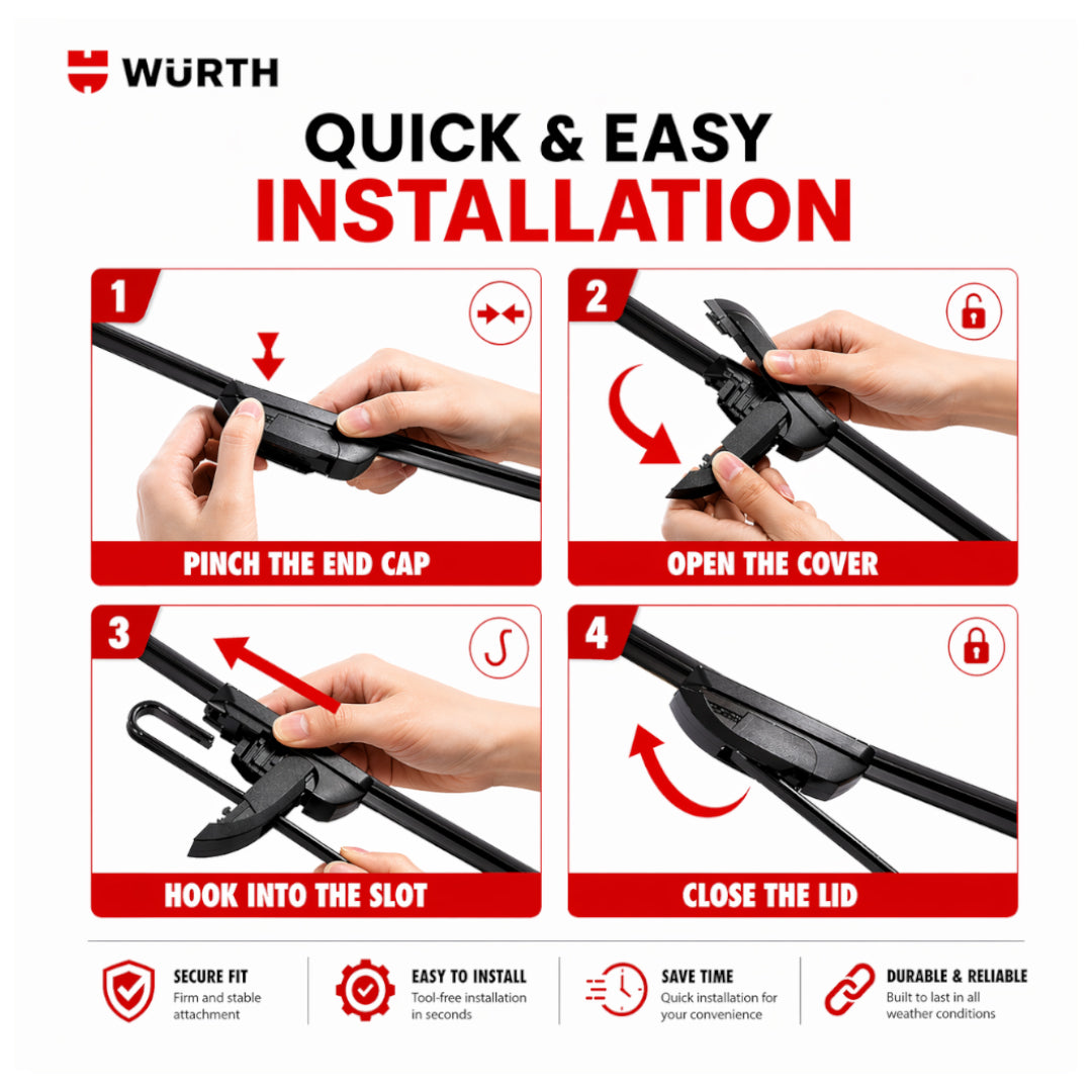 WÜRTH Soft Wiper Blade for Chevrolet Spark | 21" + 16" Set | Flat Frameless | Streak-Free